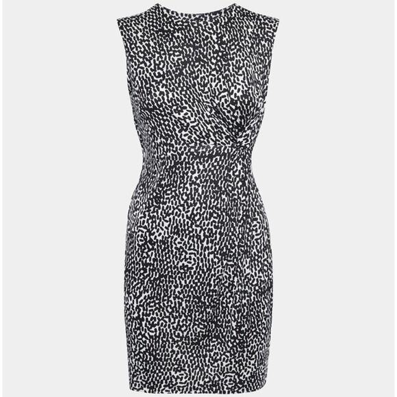 Diane von Furstenberg Womens Silk Sheath Dress 6 Black Printed Twist Front - Picture 1 of 12